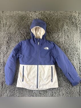The North Face Girls Large 12 DryVent 3-In-1 Hooded Jacket Blue White Waterproof